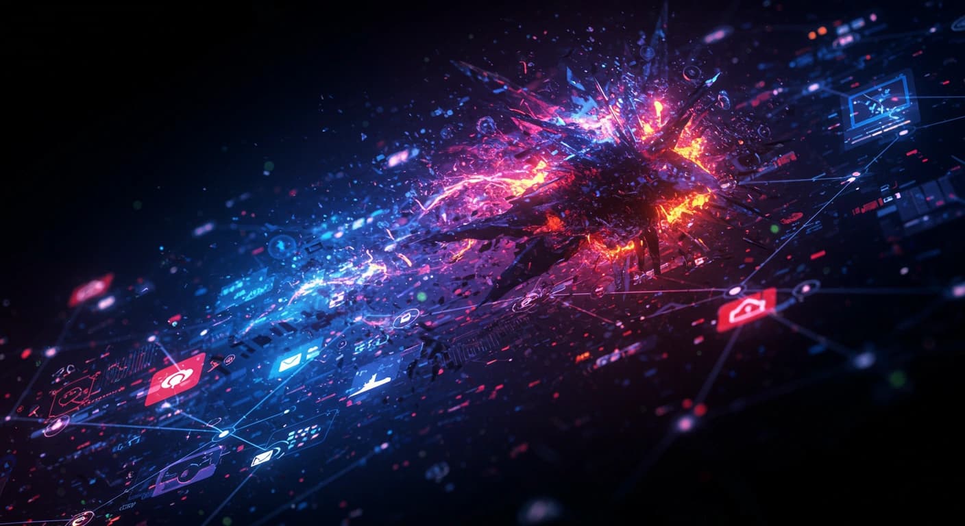 A malicious code (or virus) infiltrating a computer network.