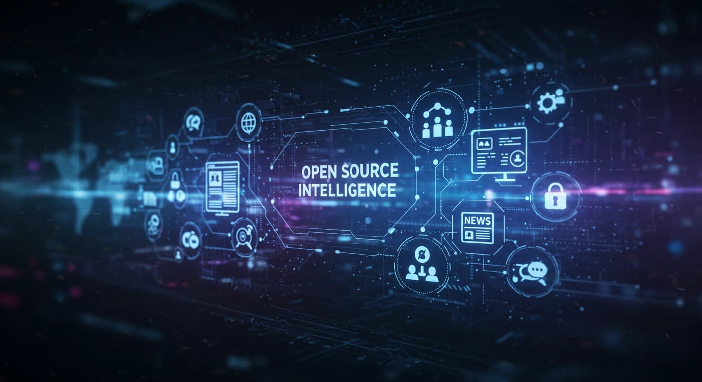 A network of information being gathered from various open sources, such as social media, public records, and web data.